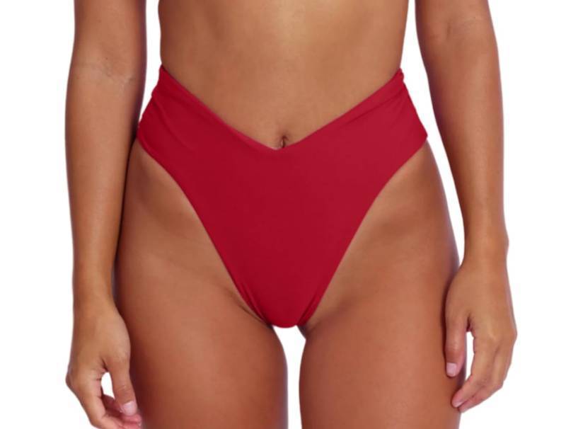 lot 1856 image: Red Swim Bottom for Women Cheeky High Waisted High Cut Bikini Bottom Sexy V Cut High Leg Bathing Suit Bottom L - Retail $19