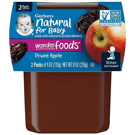 lot 2233 image: 4 Twin Packs Gerber 2nd Foods Natural for Baby WonderFoods Baby Food  Prune Apple  4 oz Tubs (2 Pack)