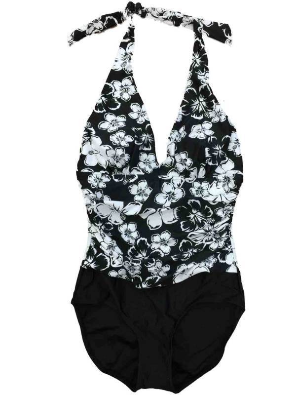 lot 4236 image: Womens White & Black Floral Bathing Hibiscus Flower Single Piece Swimming Suit 8 - Retail $31