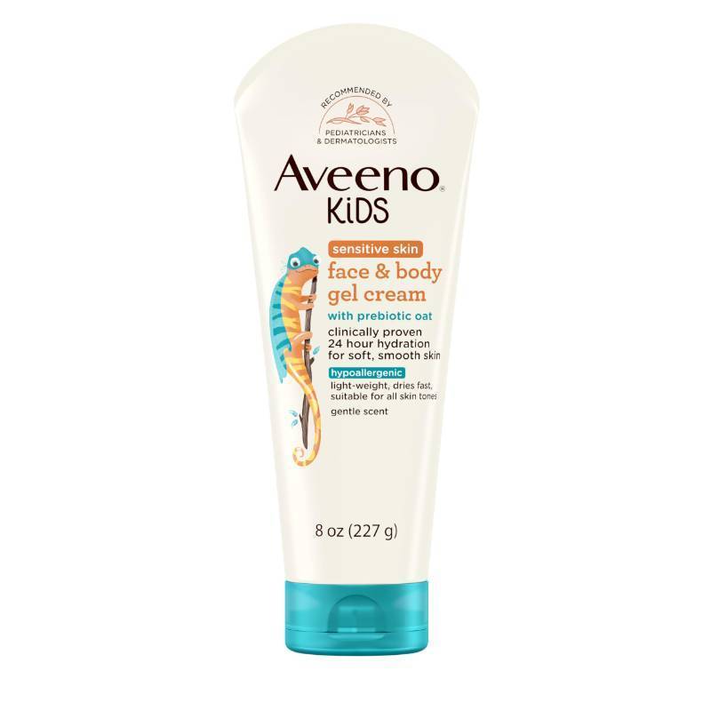 lot 3125 image: Aveeno Sensitive Skin Face &amp Body Gel Cream for Kids with Prebiotic Oat, Clinically Proven 24 Hour Hydration for Soft Skin, Quick Drying and Lightweight, Hypoallergenic, 8 oz&nbsp