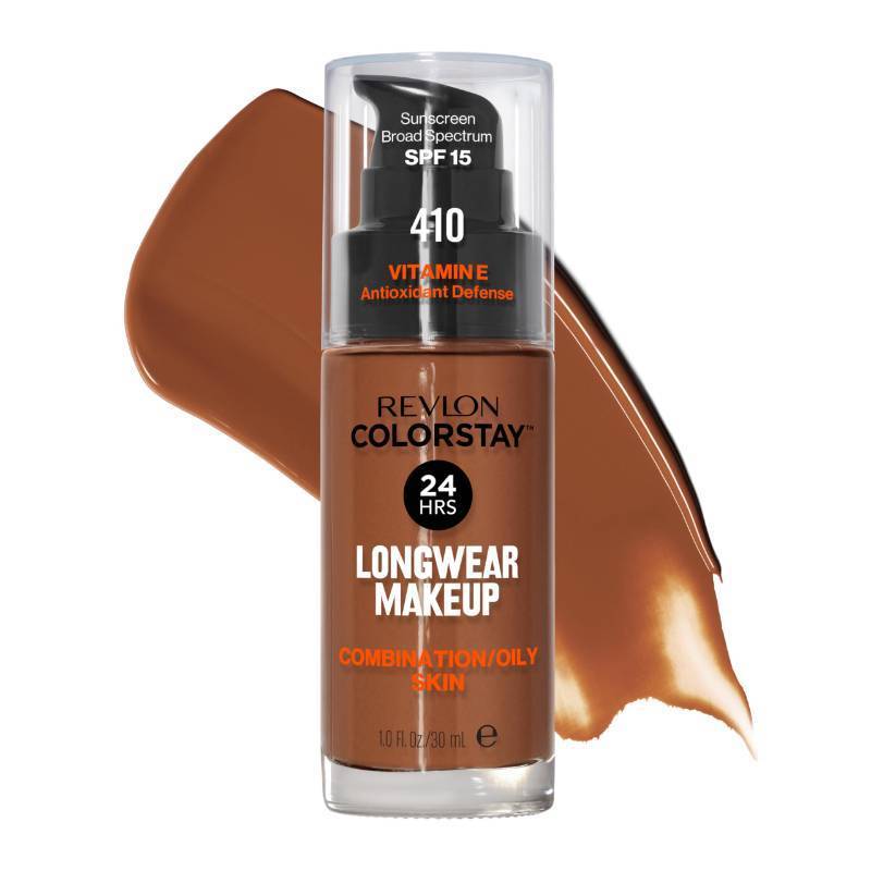 lot 3281 image: Revlon Liquid Foundation, ColorStay Face Makeup for Combination &amp Oily Skin, SPF 15, Medium-Full Coverage with Matte Finish, Cappuccino (410), 1.0 Oz&nbsp
