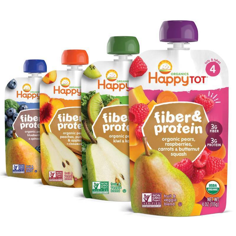 lot 2836 image: Happy Tot Organics Stage 4 Baby Food Pouches, Gluten Free, Vegan Snack, Fiber & Protein Fruit & Veggie Puree, Fruit & Veggie Variety Pack, 4 Ounce (Pack of 16)