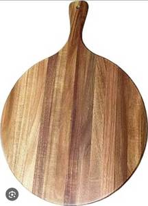 lot 4175 image: Acacia Wood Round Cutting Board with Handle - Retail $15