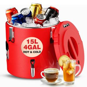 lot 4176 image: PYY Insulated Beverage Dispenser - 4 Gallon Stainless Steel Coffee Carrier with Spigot Handle, Commercial Thermal Container for Chocolate Iced Juice Tea, Milk Hot and Cold Drink - Retail $70