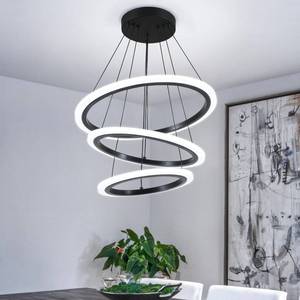 lot 4181 image: ONEELDY Modern 3 Ring LED 52W Black Pendant Light with Irregular Ring Lights Adjustable Hanging Lamp for Dining Room Bedroom Kitchen Island Cafe - Retail $95