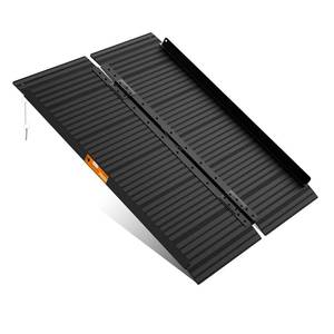 lot 4185 image: Black Aluminum Ramp 4FT, With Non-Slip Surface Wheelchair Ramp, Folding Portable Wheelchair Ramps for Home Steps,Scooter Ramp for Car, Stairs, Doorways, Curbs, 800 LBS Weight Capacity, 28.3 W x 48L - Retail $166