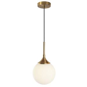lot 4201 image: KCO Lighting Mid Century Modern Milk Glass Pendant Light Large White Globe Hanging Light Gold Ceiling Light Fixture 1 Light Pendant Lighting Brushed Brass Hanging Light Fixture - Retail $63