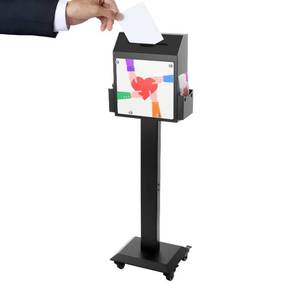 lot 4206 image: POPMOON Suggestion Box with Stand,Floor- Standing Offering Box with Sign Display,Upgraded Heavy Duty Metal Donation Box with Slot and Lock,Locking Casters for Voting Charity Donation Election,Church - Retail $119