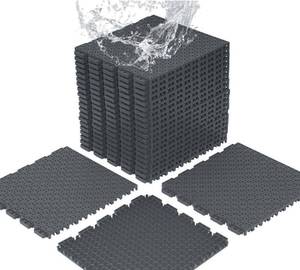 lot 4209 image: jxgzyy 24 PCS Basketball Court Tiles, 58 Inch Thick Interlocking Sport Outdoor Floor Tiles, Non Slip PP Drainage Mat for Tennis Court Drain Deck Pool Patio Shower Kitchen Garage Poach, Light Grey - Retail $103