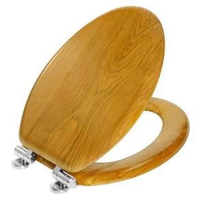 lot 4211 image: Angel Shield Wood Veneer Natural Toilet Seat with Quiet Close, Easy Clean, Quick-Release Hinges (Elongated, Oak) - Retail $49