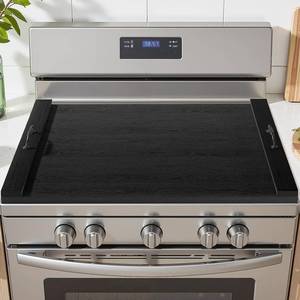 lot 4213 image: TIRYIUOU Gas Stove Top Cover Wooden 30  22 Inches Electric Stovetop Covers, Noodle Board with Handles, Wood RV Cutting Board for Kitchen Counter - Retail $40