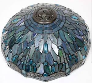 lot 4242 image: Tiffany Style Stained Glass Lamp Shade Blue Green Pattern - Retail $75