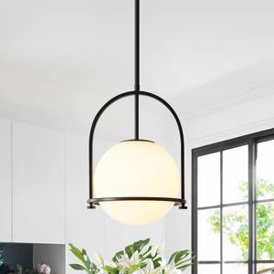 lot 4244 image: youngrender Modern Black Schoolhouse Pendant Light Fixture, 6 Black Globe Pendant Lighting with Hanging Adjustable Height, One Light Milk Glass Chandelier for Kitchen Island Dining Room Hallway - Retail $63