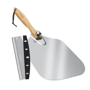 lot 4246 image: Mooues Pizza Peel Aluminum Pizza Spatula, Metal Pizza Paddle(14inx 16in) with Rocker Cutter Foldable Wood Handle, Storage bag included, for Family Pizza Oven Baking Pizza, Dough, Bread & Pastry - Retail $40