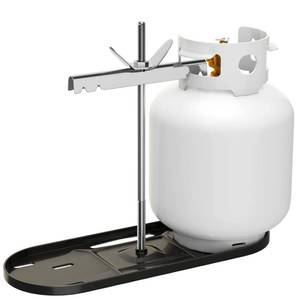 lot 4248 image: RVMATE RV Dual Propane Tank Mounting Rack for 20 lbs Tanks, Black, Dual RV Propane Tank Cylinder Rack for Travel Trailer Hitch Frame - Retail $31