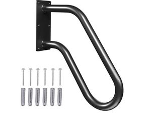 lot 4249 image: 1 Pack Hand Rails for Outdoor Steps, Munzong Black U-Shape Wall Mount Stair Railing 1-3 Steps Grab Bars Safety Handle for Wall Staircase Garden Garage Porch Entry Interior  - Retail $60