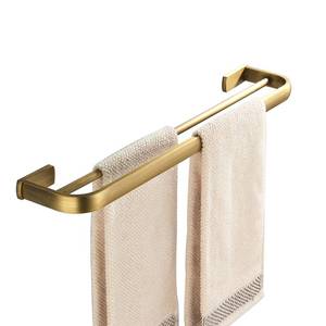 lot 4250 image: Flybath Double Towel Bar Rail Brass Antique Towel Holder Rack Wall Mounted, Brushed Brass - Retail $38