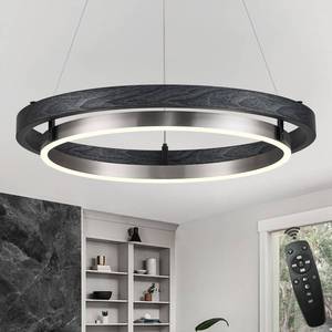 lot 4252 image: CaraLuxe LED Ring Chandelier Dimmable Black Chandelier Round Foyer Chandeliers Light Brushed Nickel Circular Chandeliers for Dining Room Entry Bedroom Office Living Room 24in - Retail $164