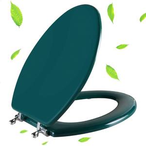lot 4264 image: Dark Green Elongated Toilet Seat Natural Wood Toilet Seat with Zinc Alloy Hinges, Easy to Install also Easy to Clean, Scratch Resistant Toilet Seat by Angol Shiold (Elongated, Dark Green) - Retail $43