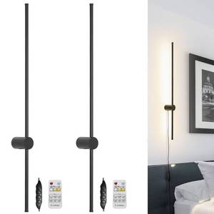 lot 4267 image: Ditoon RC Dimmable Modern Plug in Wall Sconce Set of Two LED Black Wall Lights with Dimmer 39.4 inches Wall Lamp with Memory Function Original Brand Lighting - Retail $70