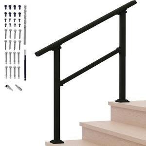 lot 4268 image: Metty Metal Hand Rails for Outdoor Steps,3 Step Stair Handrail &amp Indoor Stair Railing Kit Black Railings for Outdoor Steps and Hand Rails for Seniors for Porch - Retail $57