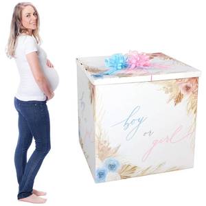 lot 4270 image: AmazingSpark 28in Jumbo Gender Reveal Gift Box Kit with Oversized Box Giant Pull Bows for Gender Reveal Baby Shower Birthday Party Decor(Boho Flower) - Retail $56