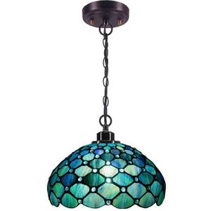 lot 4274 image: ZJART Tiffany Pendant Light Sea Blue Pearl Style Stained Glass Swag Lamp 12X12X34 Inch Ceiling Hanging Light for Living Room Dining Room Bedroom - Retail $136