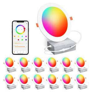 lot 1000 image: Recessed Lighting 6 Inch RGBCW Color Changing Smart Recessed Ceiling Lights 16W 1350LM LED Downlights Dimmable by Alexa & APP, 2700K-6500K,16 Million Colors - DIY Scenes - Timer - 23 Modes (12 Pack) - Retail $117