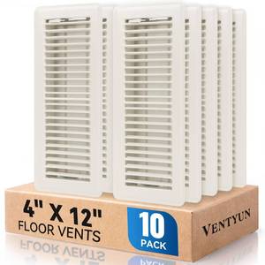 lot 1006 image: VENTYUN 4 x 12 Floor Register Vent Covers 10-Pack, Walkable Powder-Coated Metal Vent Covers with Adjustable Airflow, Curved Safe Edges for FloorWall, White - Retail $62