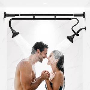 lot 1008 image: Tandem Shower Heads, Double Shower Head for Couples, Dual Shower Head System for Two People, High Pressure and Adjustable Double Shower Heads (Black) - Retail $170