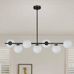 lot 1013 image: 6-Light Gold Modern Chandelier, Mid Century Pendant Lighting with Amber Glass Globe for Dining Room, Kitchen Island, Bedroom, Living Room, Foyer, Entryway, Adjustable Hanging Ceiling Light Fixture - Retail $150