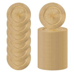 lot 1020 image: MAONAME 100 Pcs Charger Plates Bulk, 13 Inch Round Table Charger for Dinner Plates, Plastic Plate Chargers for Table Setting, Wedding, Party (Glitter Gold) - Retail $209
