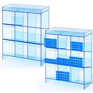 lot 1024 image: Colingmill 2 Pcs Transparent Blue Tube Rack with 9 Compartment and 4 Pull Out Trays 16 x 12 x 5.5 in Large Tube Holder Wall-Mounted and Countertop Lab Organizer Stand for Storage - Retail $56