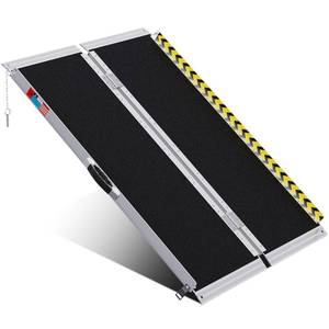 lot 1025 image: WHALEMOTOR Portable Wheelchair Ramp 4FT, Anti-Slip Aluminum Folding Portable Ramp, Wheelchair Ramps for Home, Weight Capacity Up to 800 LBS, with Transition Plates Above and Below, Loading Dock Plates - Retail $136
