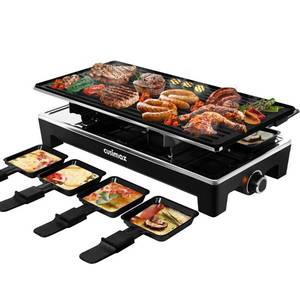 lot 1026 image: CUSIMAX Raclette Grill Electric Grill Table Portable 2 in 1 Korean BBQ Grill Indoor & Cheese Raclette, Reversible Non-stick plate, Crepe Maker with Adjustable temperature control and 8 Paddles - Retail $96