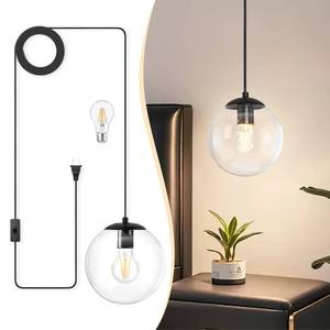 lot 1027 image: KoKo&Yukina 8 Globe Pendant Light Black Plug in Pendant Light Adjustable Hanging Lights with Plug in Cord Matte Black Finished with Clear Glass Lampshade for Bedroom Kitchen Island - Retail $57