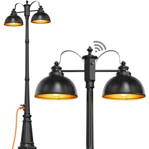lot 1031 image: Dusk to Dawn Outdoor Lamp Post Lights with Outlet,Double-Head Farmhouse Street Light Fixture,Aluminum Exterior Black Pole Lights,Waterproof Lantern Lamp Outdoor Lighting for Garden,Patio,Pathway - Retail $140