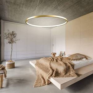 lot 1033 image: LightInTheBox Modern LED Chandelier 23.6 Gold Ring Pendant Light Fixture Dimmable with Remote Control Minimalist Circular Dining Hanging Light Fixture for Living Room Dinning Room Bedroom - Retail $110