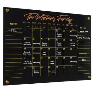 lot 1038 image: Black Acrylic Calendar Dry Erase for Wall, Family Planner, Monthly Calendar Dry Erase Whiteboard for Home, Office, 24 x 16Reusable White Board��(Acrylic-BK-4060) - Retail $50