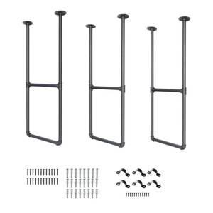 lot 1056 image: DIYHD 37 Ceiling Mount Black Shelf 3 Pairs U Shape Pumbing Pipe Bracket for Kitchen(No Planks) - Retail $90