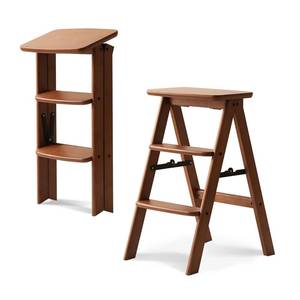 lot 1060 image: Baveke 3 Step Ladder Folding Step Stool, Wooden Step Stool Foldable, Folding Step Stools for Adults, Bamboo Kitchen Ladder, Three Stepladder for Library (Brown, FSC-Certified Bamboo) - Retail $80