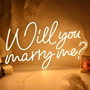 lot 1073 image: SYLHOME Large Will You Marry Me  Led Neon Light Sign 23.6 inches Hanging Proposal Wedding Party Wall Sign Decor Engagement Valentines Day For Girlfriend Bridal Shower 12V 23.6X14.2 - Retail $60