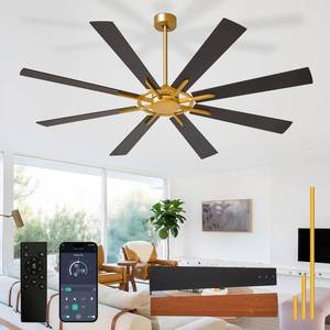 lot 1093 image: DLLT Ceiling Fan Without Light 66 Inch Big Indoor Outdoor Fan with Remote APP Control - Large Modern Bronze Ceiling Fan no Light 8 Blade Reversible Quiet DC Motor Memory Function Timer - Retail $140