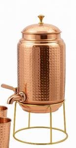 lot 1102 image: Pure Copper Hammered Water Dispenser Storage Water Tank with Tap Water Pot  Water Storage Tank  10 Ltr Capacity  338 Oz - Retail $86