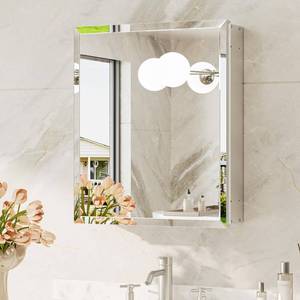 lot 1111 image: TokeShimi 16 x 20 Mirrored Medicine Cabinet, Tempered Beveled Mirror, Silver Medicine Cabinet for Bathroom, Assembly Required, Stepless Adjustable Shelves, RecessedWall Mount - Retail $100