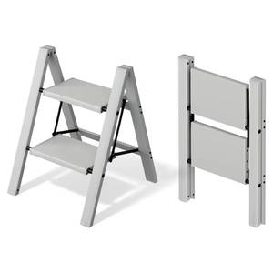 lot 1114 image: Mayi Plus 2 Step Ladder,Aluminum Folding Step Stool for Adults,Step Ladder with Wide Anti-Slip Pedal,330 lbs Capacity for Home,Office,Kitchen,Library(Grey) - Retail $40