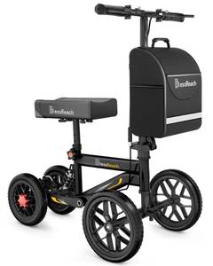 lot 1115 image: BlessReach Deluxe Medical Scooter Double Handbrake, All Terrain Steerable Knee Scooter Crutch Alternative, for Adults Injured Ankle & Foot Recovery in Blacks - Retail $140