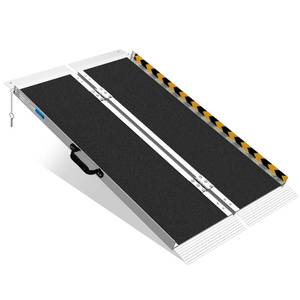 lot 1117 image: 4FT Portable Wheelchair Ramp, Non-Slip Aluminum Folding Handicap Ramp, Ramps for Wheelchairs for Home with Handle, Wheelchair Ramps for Home StepsStairsThresholdDoorwaysScooter, 600LBS Capacity - Retail $130