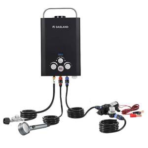 lot 1121 image: GASLAND BE158B CSA Certified Portable Tankless Water Heater Features Digital Display &amp Multi-Protection, 1.58 GPM Propane Hot Water for Outdoor &amp Mobile Use Black - Retail $180