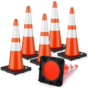 lot 1135 image: BATTIFE 28 Inch Traffic Cones with Black Weighted Base, PVC Orange Safety Cones for Traffic Control, Construction Events, Driveways, and Parking Lots (6 Pack) - Retail $90